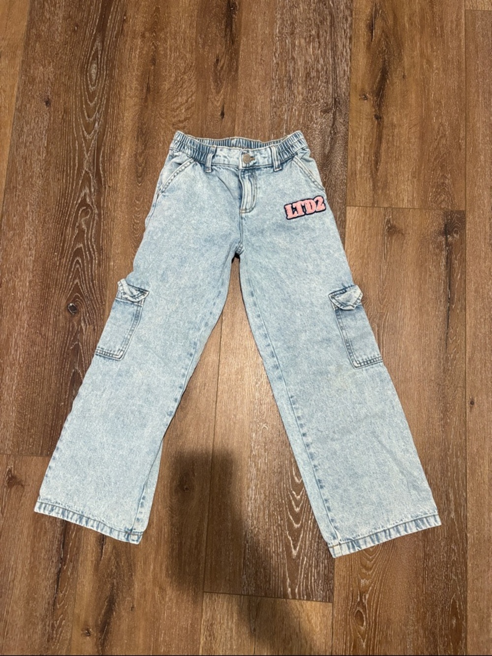 Limited Too Light Wash Blue Cargo Jeans with Pink Patch